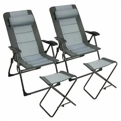 Set of 2 Patiojoy Patio Folding Dining Chair with Ottoman Set Recliner Adjustable-Gray - Color:Gray - Beach & Lawn