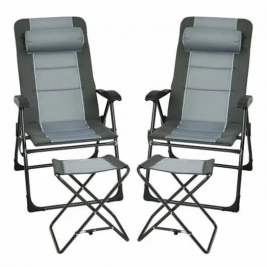 Set of 2 Patiojoy Patio Folding Dining Chair with Ottoman Set Recliner Adjustable-Gray - Color:Gray - Beach & Lawn