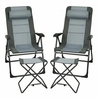 Set of 2 Patiojoy Patio Folding Dining Chair with Ottoman Set Recliner Adjustable-Gray - Color:Gray - Beach & Lawn