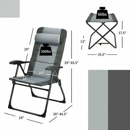 Set of 2 Patiojoy Patio Folding Dining Chair with Ottoman Set Recliner Adjustable-Gray - Color:Gray - Beach & Lawn