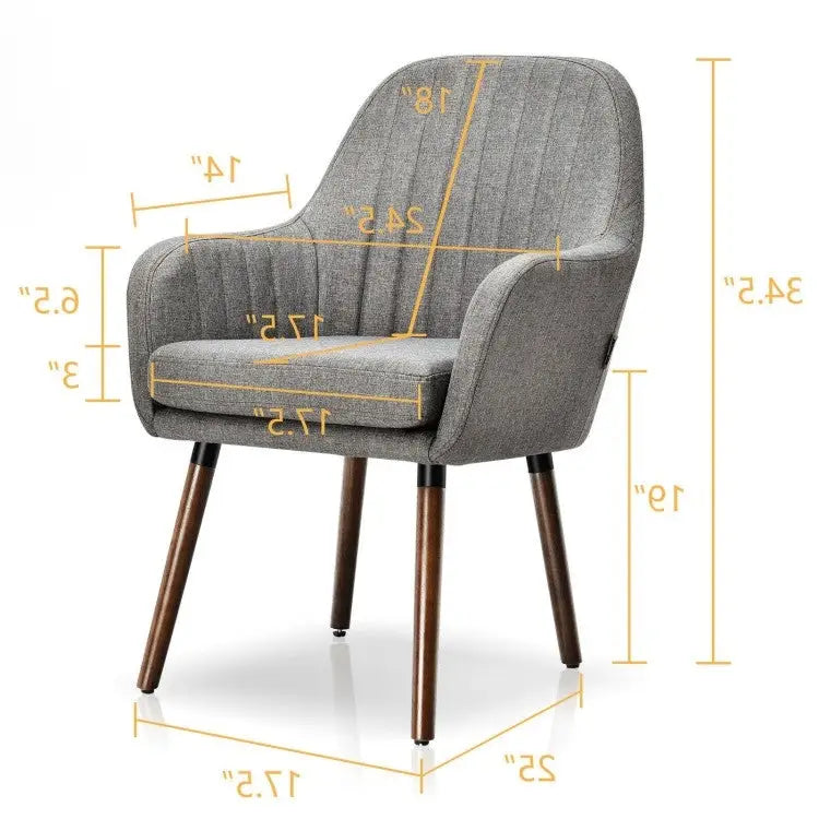 Set of 2 Retro Grey Linen Upholstered Accent Chair with Stylish Wood Legs - Living Room > Accent Chairs