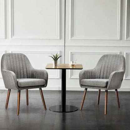 Set of 2 Retro Grey Linen Upholstered Accent Chair with Stylish Wood Legs - Living Room > Accent Chairs