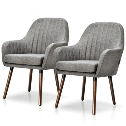 Set of 2 Retro Grey Linen Upholstered Accent Chair with Stylish Wood Legs - Living Room > Accent Chairs