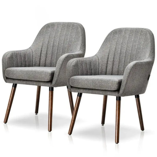 Set of 2 Retro Grey Linen Upholstered Accent Chair with Stylish Wood Legs - Living Room > Accent Chairs
