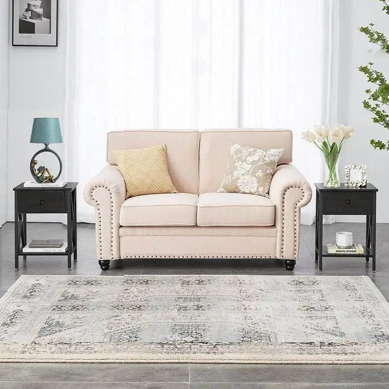 Set of 2 - Rustic 1 Drawer Black Nightstand with X-Shaped Sides - Nightstand