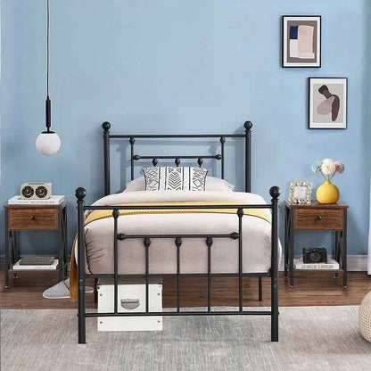 Set of 2 - Rustic 1 Drawer Nightstand in Brown and Black Wood Finish - Nightstand