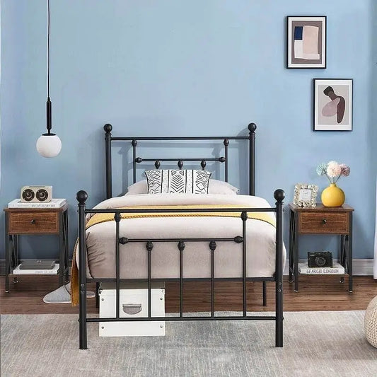 Set of 2 - Rustic 1 Drawer Nightstand in Brown and Black Wood Finish - Nightstand