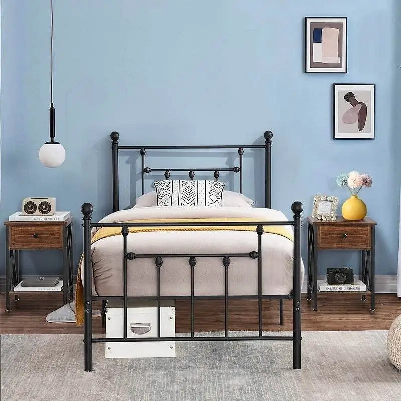 Set of 2 - Rustic 1 Drawer Nightstand in Brown and Black Wood Finish - Nightstand