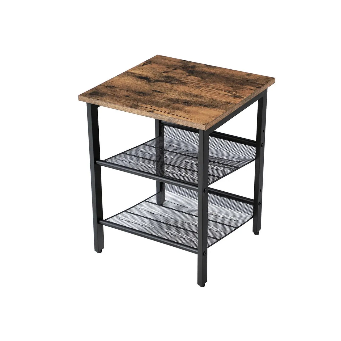 Set of 2 Side Table Nightstand with Medium Wood Finish Top and Mesh Shelves - Side Tables