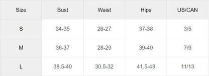 Size chart for shoulder black tube dress with measurements for bust, waist, hips
