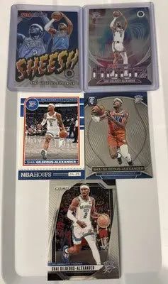 Collection of five Shai Gilgeous-Alexander Oklahoma City Thunder basketball trading cards