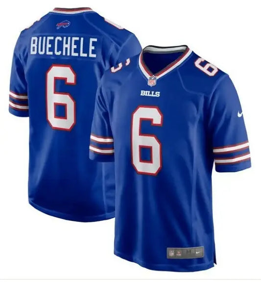 Blue Buffalo Bills Shane Buechele Nike Game Jersey with number 6 and BUECHELE on back