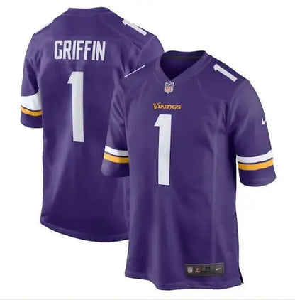Purple football jersey with white and gold accents from Shaquill Griffin Minnesota Vikings Nike team game jersey