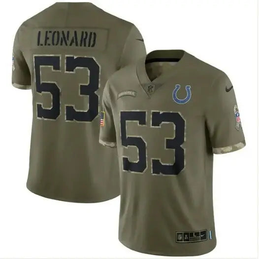 Olive green Indianapolis Colts Leonard 53 Nike 2022 Salute To Service jersey alt image