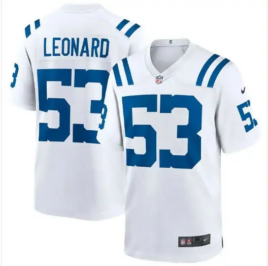 White Indianapolis Colts Shaquille Leonard Nike Game Player Jersey with LEONARD and 53 in blue