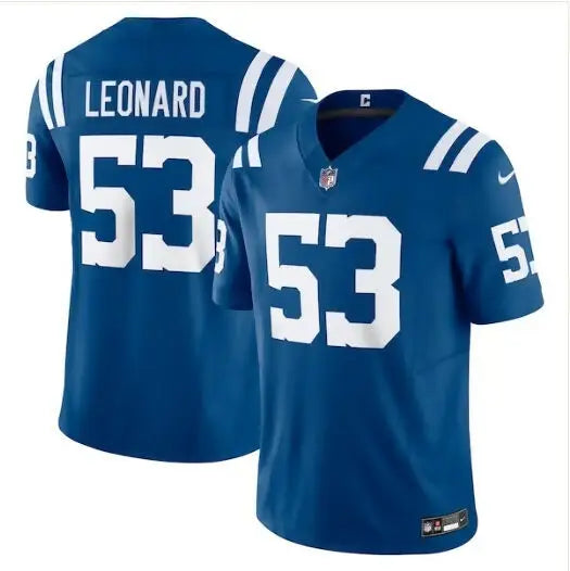 Blue Indianapolis Colts Shaquille Leonard NFL jersey displayed in Nike Vapor F.U.S.E. Limited style