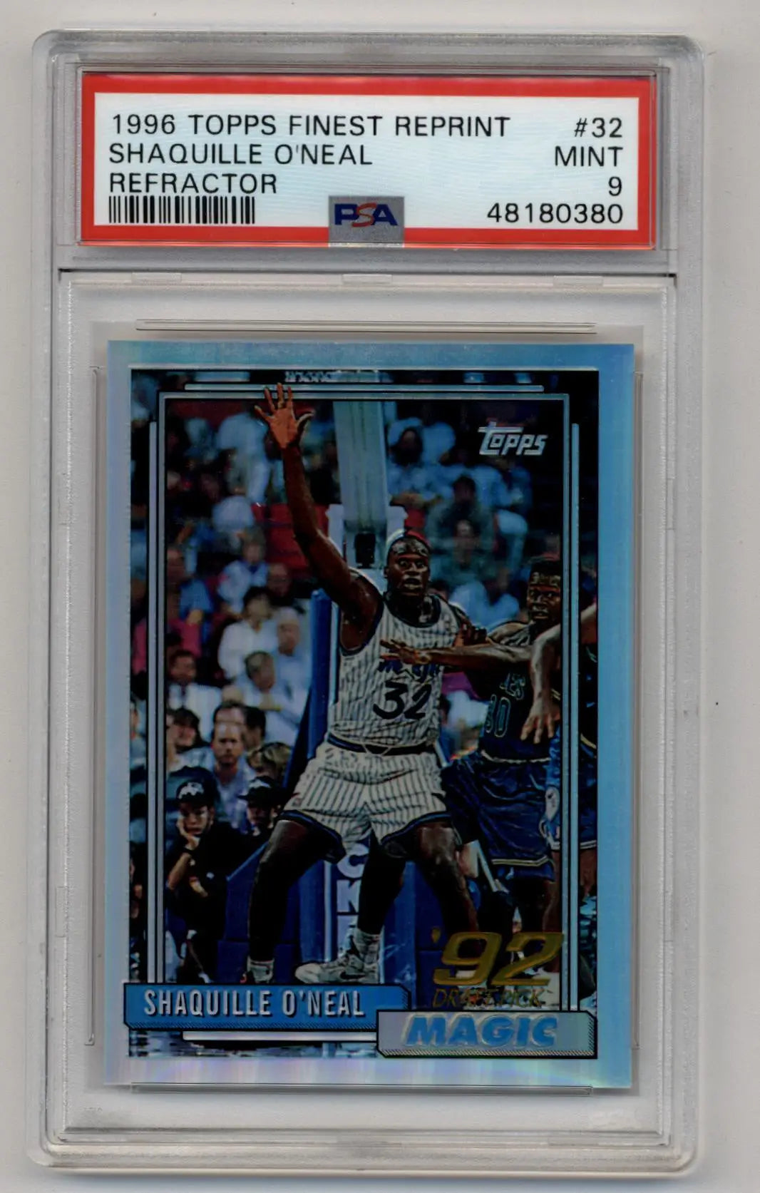 Shaquille ONeal 1996 Topps Finest Reprint Refractor basketball card PSA 9 Mint