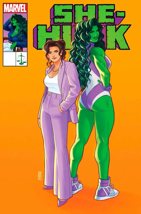 Comic book cover art of She-Hulk #10 featuring a purple and green superhero duo