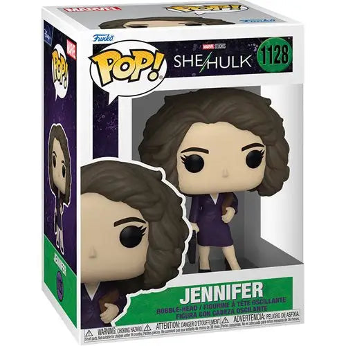 Jennifer Funko Pop in a purple business suit from the She-Hulk series