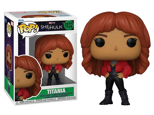 Funko Pop of Titania from She-Hulk in red top and black pants for trading cards fans