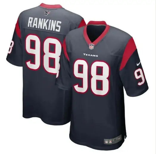 Dark blue Sheldon Rankins Houston Texans Nike Game Player Jersey with red and white accents