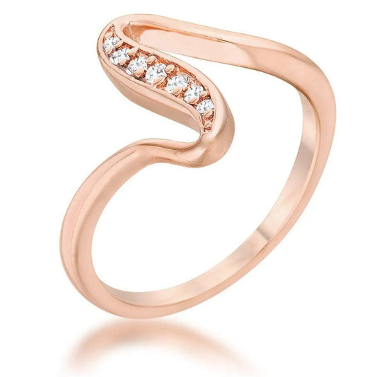 Sheryl 0.07ct CZ 14k Rose Gold Simple Wave Ring - Rings