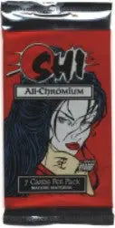 Foil packet of Shi All Chromium factory sealed trading cards with Asian-inspired artwork