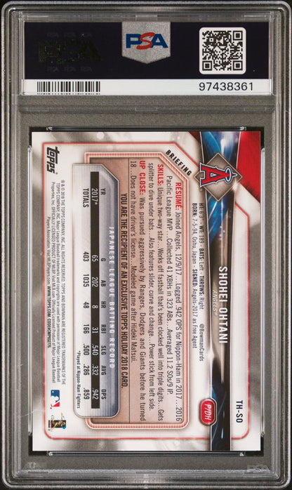 PSA-graded Shohei Ohtani 2018 Topps Bowman Holiday trading card in protective case
