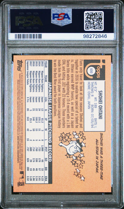 PSA-graded Shohei Ohtani 2018 Topps Heritage Rookie card with orange back artwork