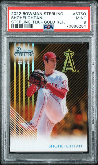 Shohei Ohtani 2022 Bowman Sterling Tek Gold Refractor baseball card PSA 9 Mint