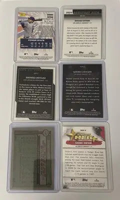 Six Shohei Ohtani baseball cards in protective cases from the Ohtani baseball card lot