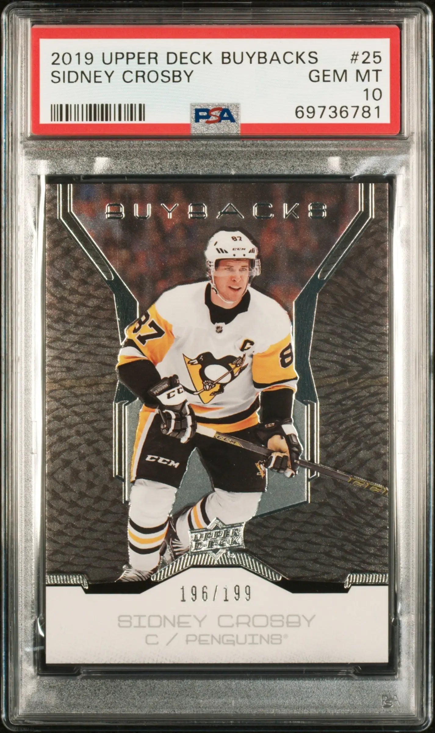 Sidney Crosby 2019 Upper Deck Buybacks #196/199 PSA 10 Gem Mint - Singles