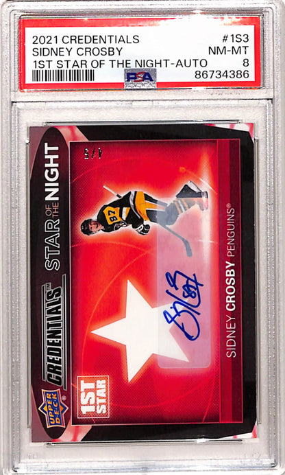 Graded Sidney Crosby autographed hockey card from Upper Deck Credentials 1st Star series