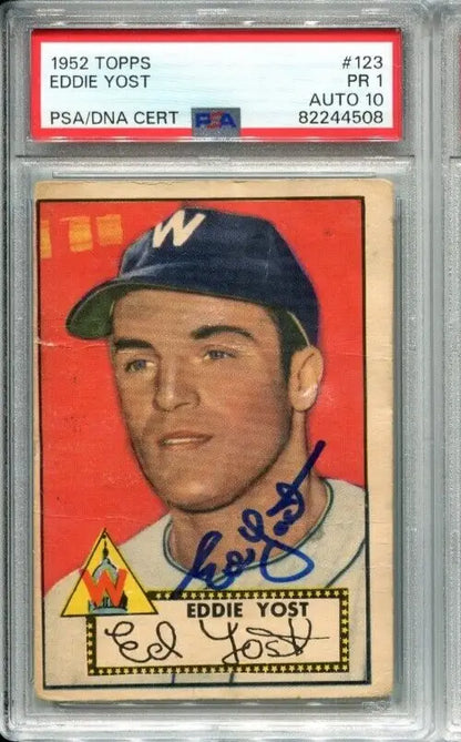 Signed Eddie Yost baseball card from 1952 Topps, Washington Senators trading cards