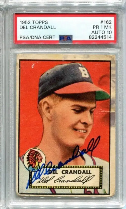 Signed 1952 Topps Del Crandall Baseball Card PSA 1 DNA Gem Mint 10 Auto Braves Trading Cards