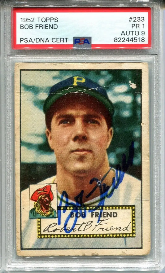 Graded and autographed 1952 Topps Bob Friend trading card from the Pittsburgh Pirates