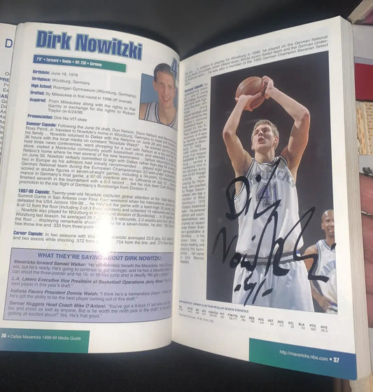 Signed 1998 Dallas Mavericks Media Guide featuring Dirk Nowitzki and Steve Nash Auto