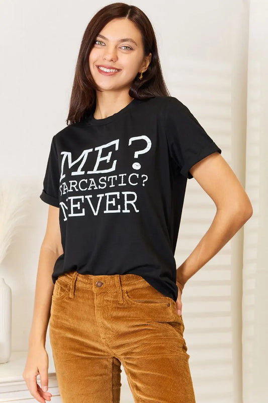 Simply Love Letter Graphic Round Neck T-Shirt - Black / S
