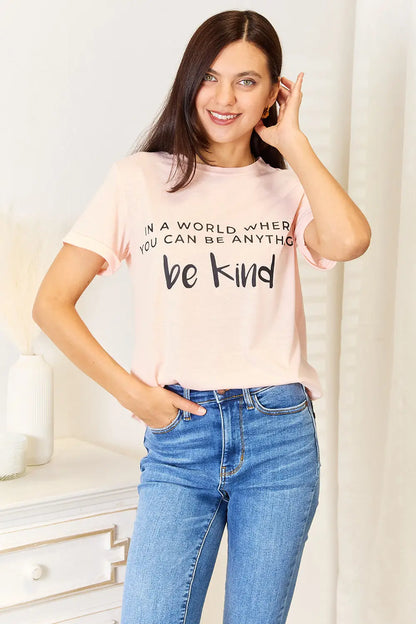 Simply Love Slogan Graphic Cuffed T-Shirt - Blush Pink / S
