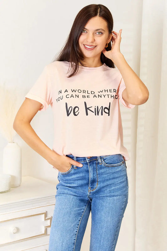 Simply Love Slogan Graphic Cuffed T-Shirt - Blush Pink / S