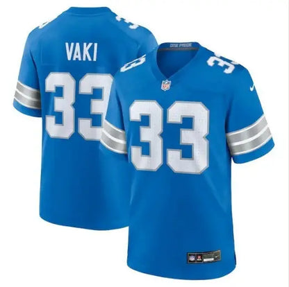 Blue Detroit Lions Nike football jersey with number 33 and white stripes