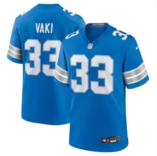 Blue Detroit Lions Nike football jersey with number 33 and white stripes