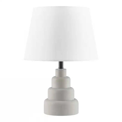 Small Grey Desk Light Table Lamp with White Fabric Shade for Bedside Nightstand - Table Lamp