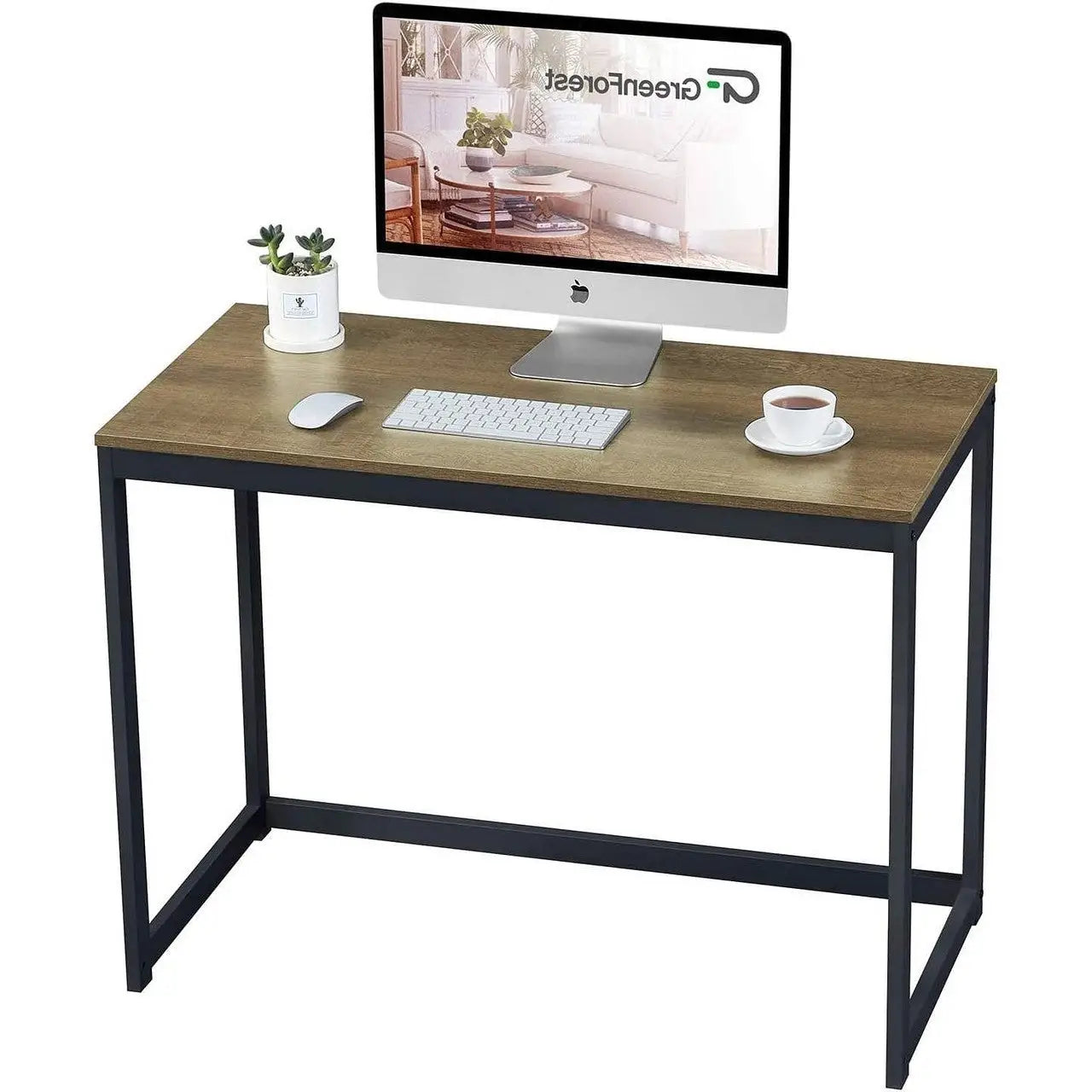 Small Home Office Modern Laptop Computer Desk Table Metal Frame Brown Wood Top - Computer Desks