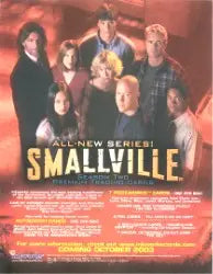 Promotional poster for Smallville Season trading card sell sheet featuring the cast