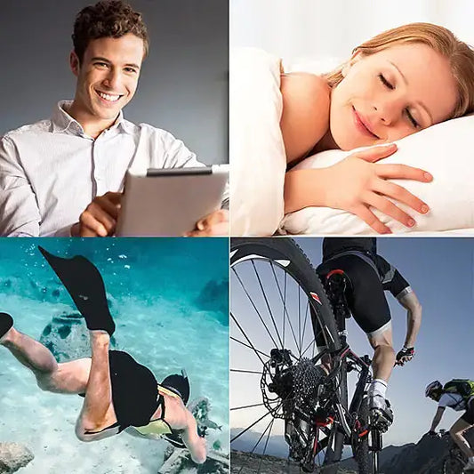 Four-panel activity collage showcasing the Smart Fit Sporty Waterproof Watch with health monitor