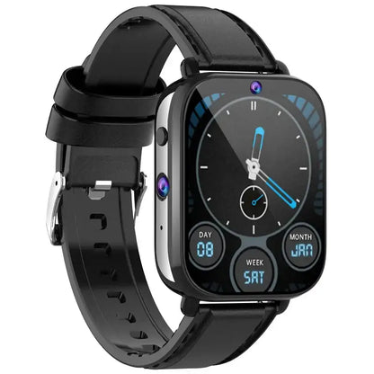 Black smartwatch with rectangular display dual chip quad core and ceramic dual cameras