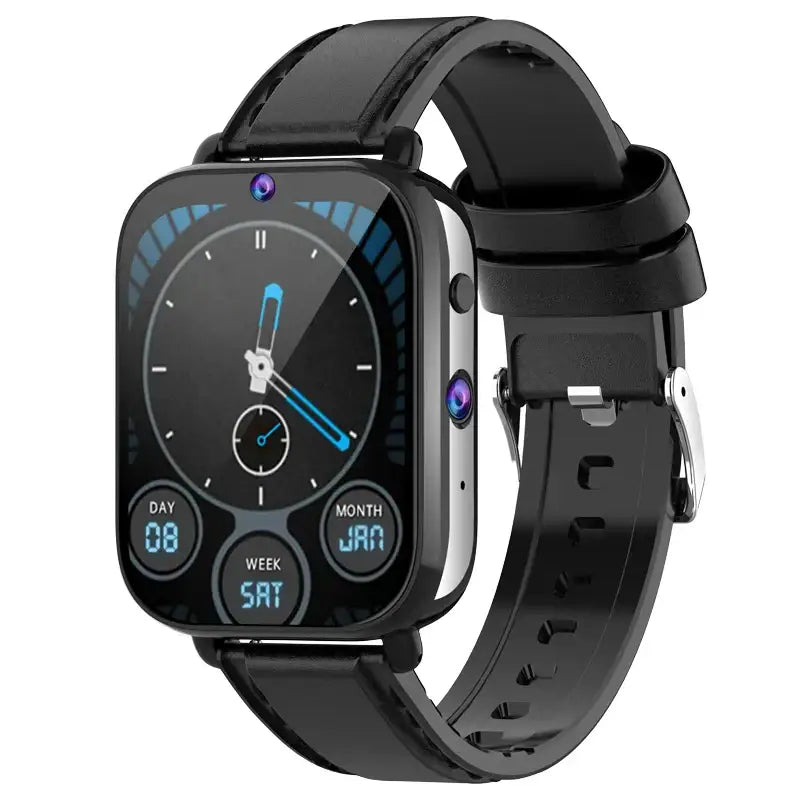 Black rectangular Smartwatch Android 9.1 with dual chip quad core, GPS, WIFI, and ceramic camera