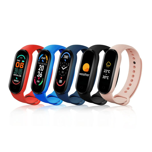 Colorful smartwatch bracelet fitness wristbands set for tracking fitness during business days
