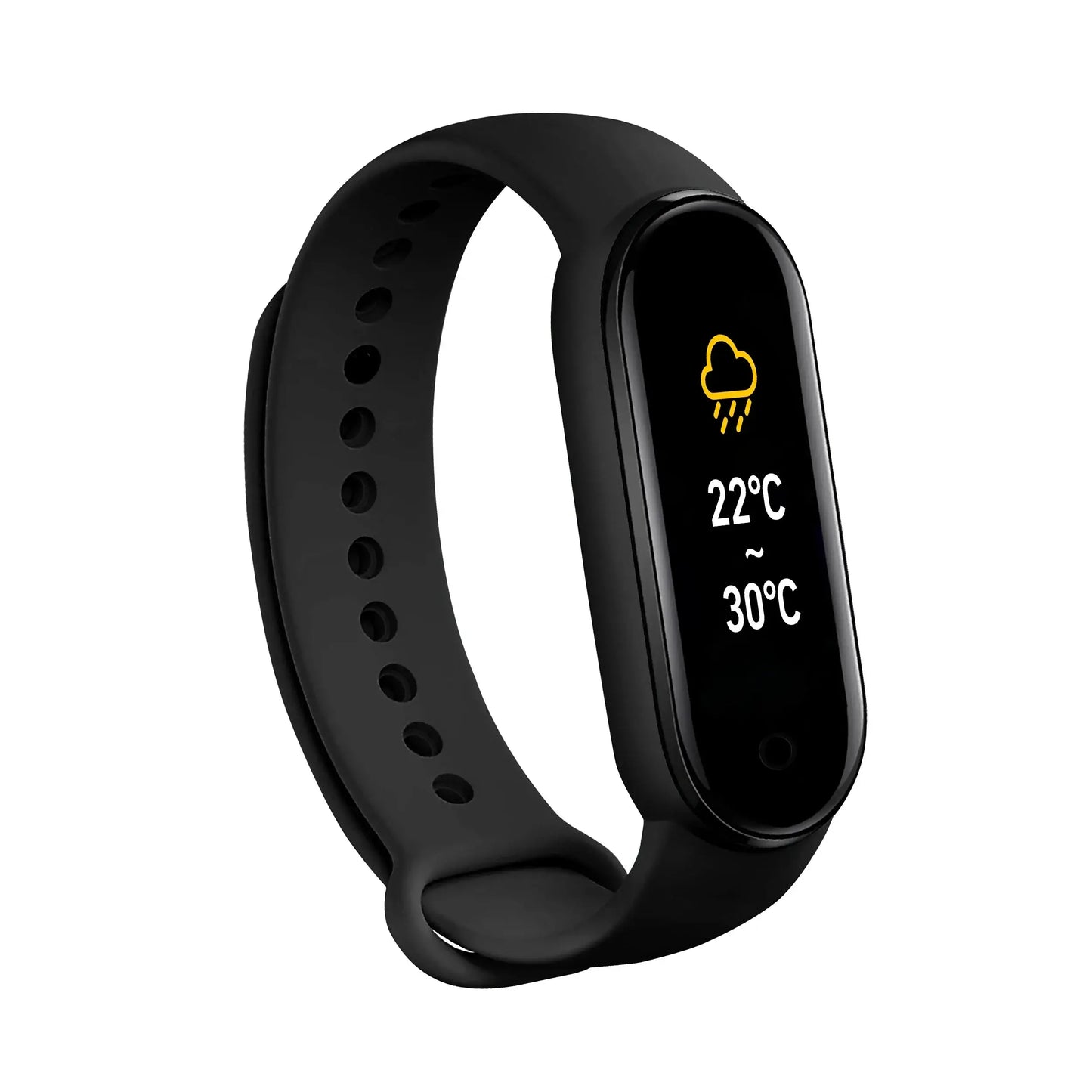 Black smartwatch bracelet fitness wristband with weather display for active lifestyles